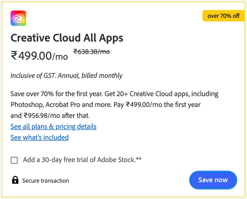 Adobe Creative Cloud Student Discount in India